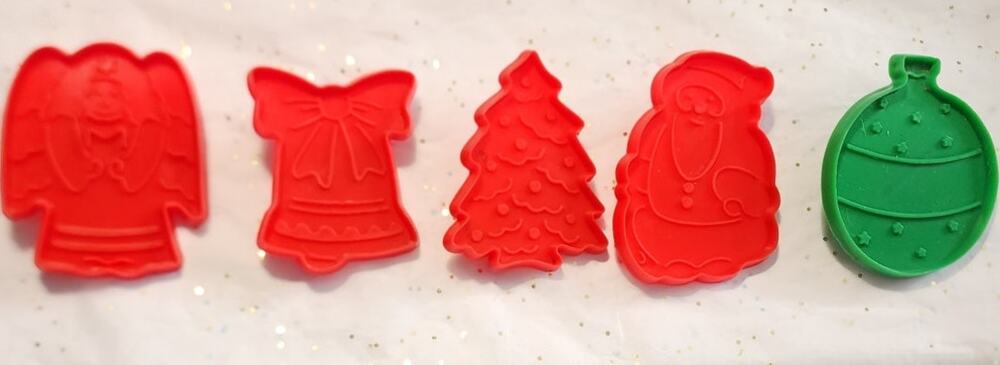 Vintage Plastic Christmas Holiday Cookie Cutters Set of 5